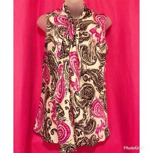 Women’s Tie Neck Sleeveless Blouse ~ L~